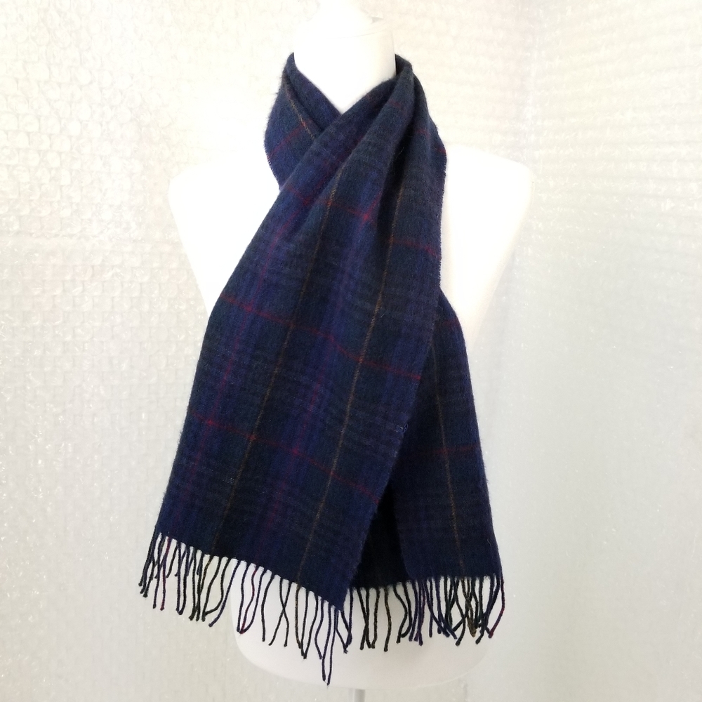 1980s navy tartan Lambswool scarf